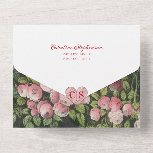 Romantisch hart Roos tuin foto overlay bruiloft All In One Uitnodiging (Achterkant)