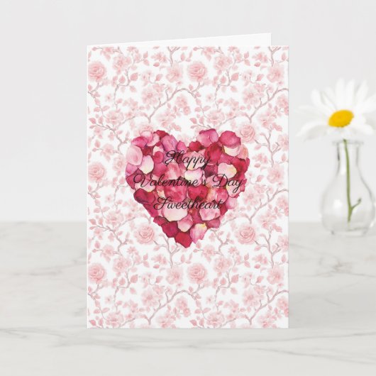 Romantisch Hart Rozenblaadjes Valentijnsdag Kaart (Kleine Plant)