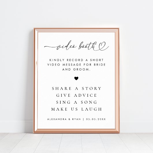 Romantisch Hart Script Bruiloft Video Booth Sign Poster