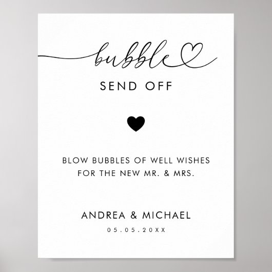 Romantisch Hart Script Bubble Send Off Trouwbord Poster (Voorkant)