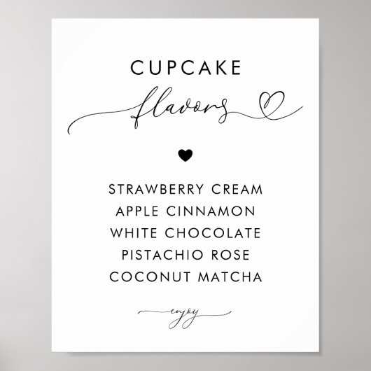 Romantisch Hart Script Cupcake Smaken Trouwteken Poster (Voorkant)