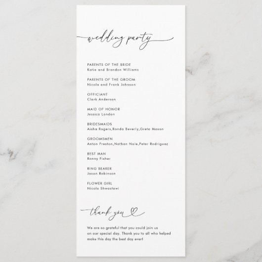 Romantisch hart script minimalistische moderne bru programmakaart (Achterkant)