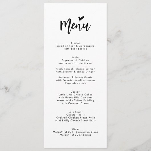 Romantisch Hart Script Monogram Bruiloft Menu (Voorkant)