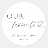 Romantisch hart Script Onze favoriete bruiloft gun Ronde Sticker (Voorkant)