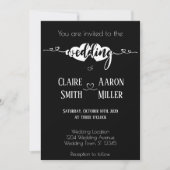 Romantisch hart wit op zwarte trouwuitnodiging kaart (Voorkant)