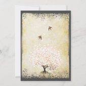 Romantisch Hartblad Roze Boom Liefdesvogel Bruilof Kaart (Achterkant)