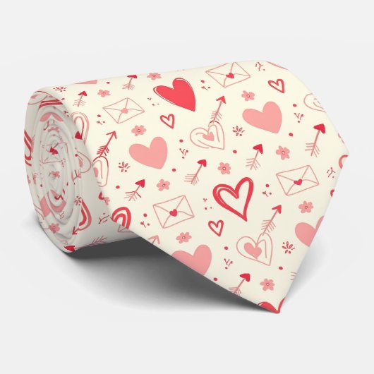 Romantisch Hartjes Naadloos Patroon Cute Stropdas (Opgerold)