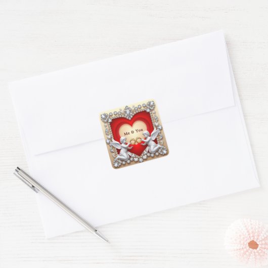 Romantisch Hartontwerp Vierkante Sticker (Envelop)