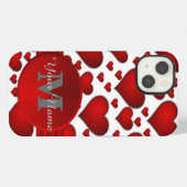 Romantisch hartpatroon met monogram iPhone hoesje (Achterkant horizontaal)