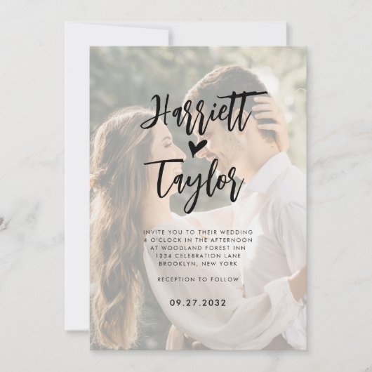 Romantisch Hartschrift 2 Foto QR Code Huwelijk Kaart (Voorkant)