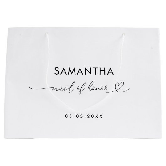 Romantisch Hartscript Minimalistische Maid of Hono Groot Cadeauzakje (Voorkant)