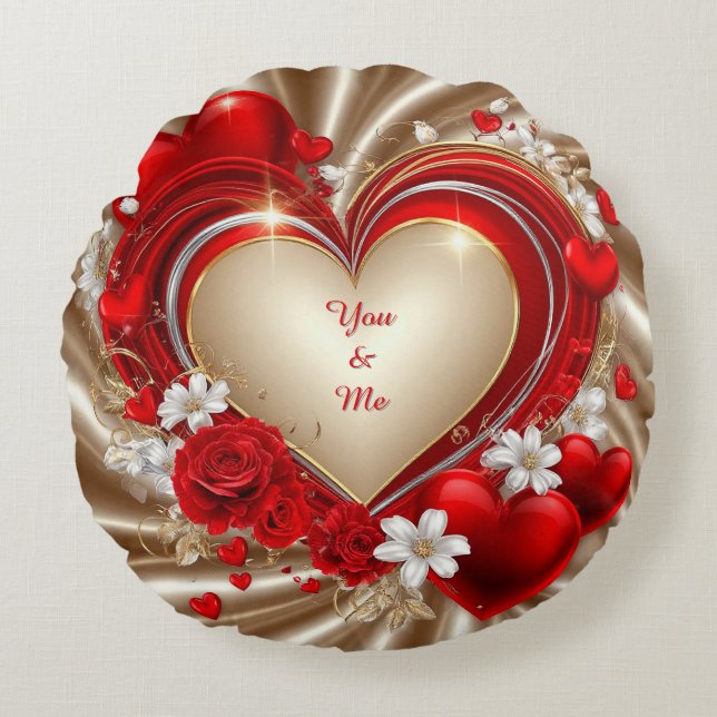 Romantisch hartthema met rode rozen rond kussen (Voorkant)