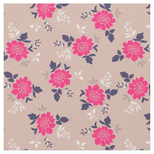 Romantisch Heet Roze Beige Bloemen Patroon Stof (Close Up)