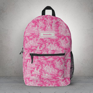 Romantisch heet roze vintage toile landschapscene bedrukte rugzak