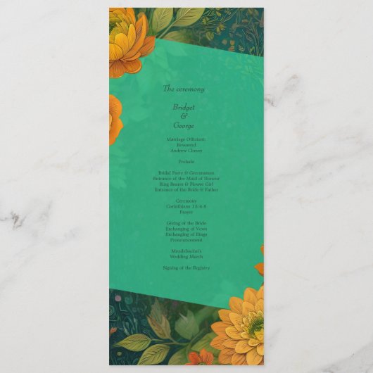 Romantisch Herfst Bloemen Trouwmenu & Programma Programmakaart (Achterkant)