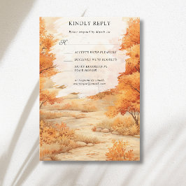 Romantisch herfst bos pad bladeren vallen bruiloft RSVP kaartje