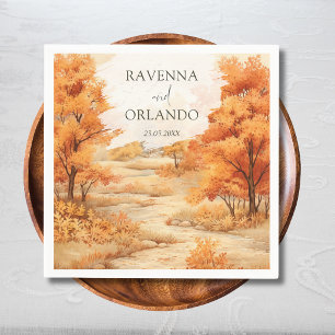Romantisch herfst bos pad bladeren vallen bruiloft servet