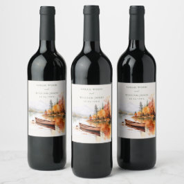 Romantisch herfst meer en boot bruiloft wijn etiket