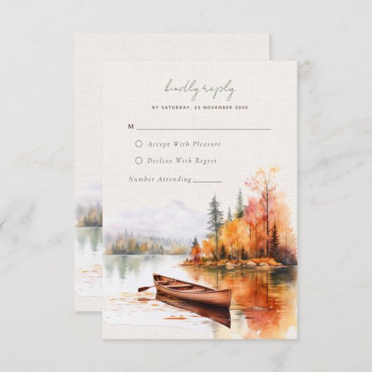 Romantisch herfst meer met boot Wedding RSVP Kaart (Voorkant / Achterkant)