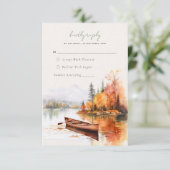 Romantisch herfst meer met boot Wedding RSVP Kaart (Staand voorkant)