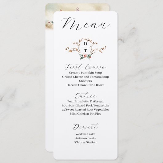 Romantisch herfsthuwelijksmenu kaart (Voorkant / Achterkant)