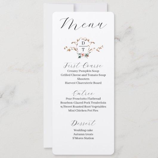 Romantisch herfsthuwelijksmenu kaart (Voorkant)