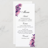 Romantisch huwelijksmenu roze. Paarse dinerkaart Menu (Voorkant / Achterkant)