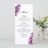 Romantisch huwelijksmenu roze. Paarse dinerkaart Menu (Staand voorkant)