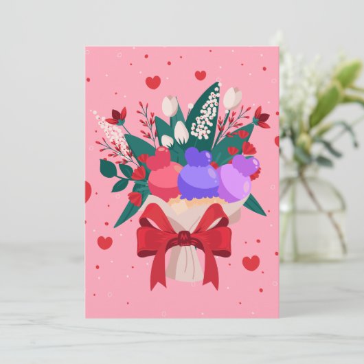 Romantisch Ice Cream Bouquet Schattige Flowers Hea Feestdagenkaart (Staand voorkant)