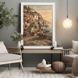 Romantisch Italiaans kustdorp vintage reis  Poster