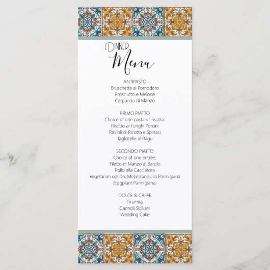 Romantisch Italiaans Tegel Destination Wedding Menu (Voorkant)