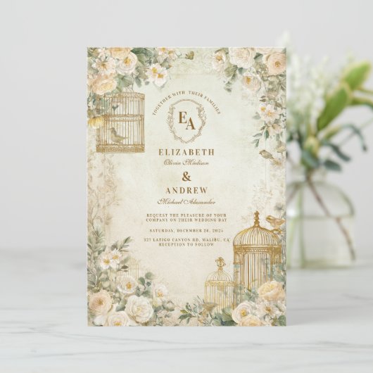 Romantisch Ivoor Floral Garden Party Kaart (Staand voorkant)