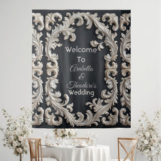 Romantisch Ivoren Barok Vintage Kunst Luxe Trouw  Wandkleed