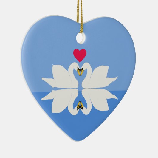 Romantisch jubileum Zwaan Hart Keramiek Ornament (Rechts)