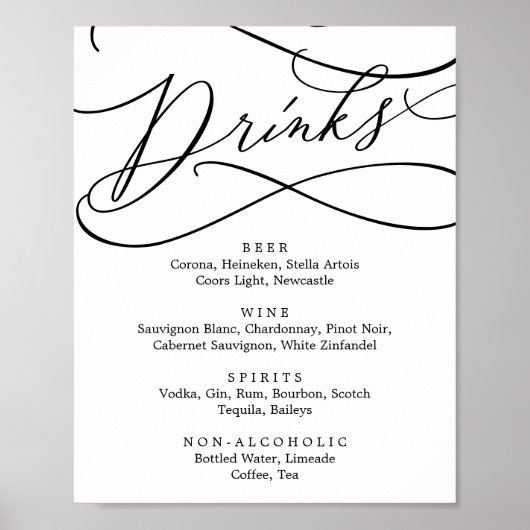Romantisch kalligrafie drinkmenu bord poster (Voorkant)