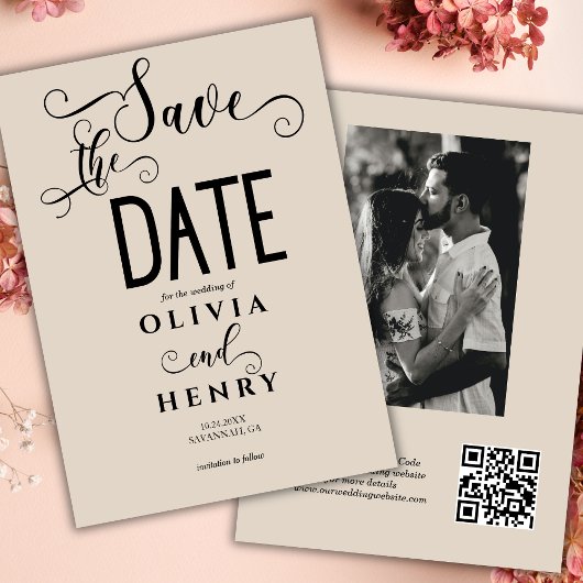 Romantisch kalligrafie schrift foto QR-code Save The Date