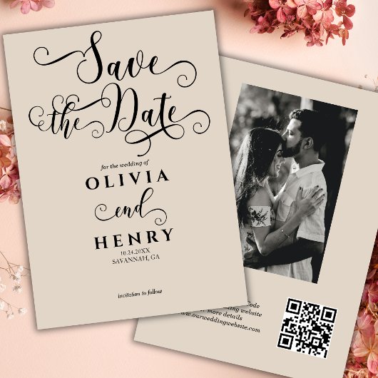 Romantisch kalligrafie schrift foto QR-code Save The Date
