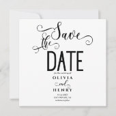 Romantisch kalligrafie schrift zwart-wit save the date (Voorkant)