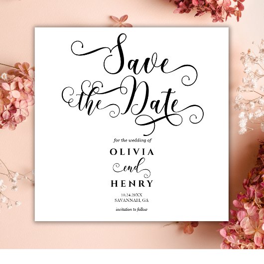 Romantisch kalligrafischrift zwart en wit save the date