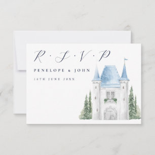 Romantisch Kasteel Waterverf Illustratie Huwelijk RSVP Kaartje