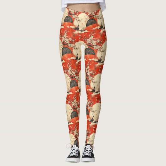 Romantisch kimoon koppelpatroon met sakura (1) leggings (Voorkant)