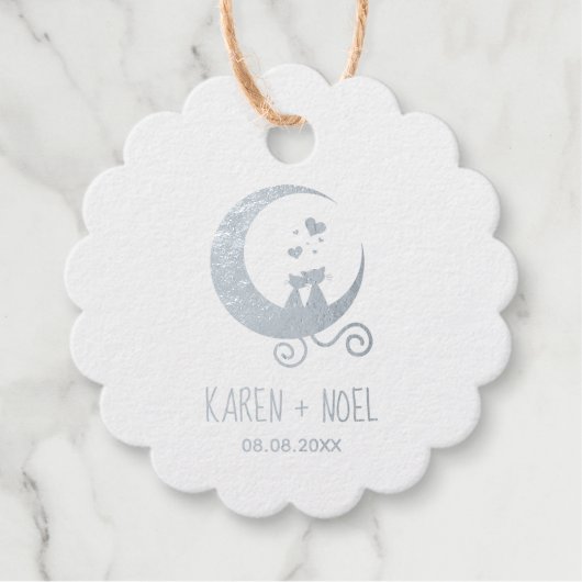 Romantisch Kittens Paar op de Maan Monogram Bedankjes Labels (Voorkant)
