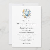 Romantisch Klassiek Blauw Crest Monogram Bruiloft Kaart (Voorkant)