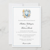 Romantisch Klassiek Blauw Crest Monogram Bruiloft Kaart (Voorkant)