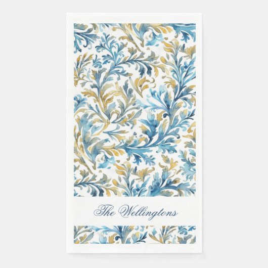 Romantisch Klassiek Blauw Gouden Scroll Bladeren B Servet (Voorkant)