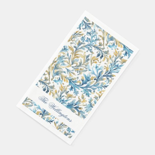 Romantisch Klassiek Blauw Gouden Scroll Bladeren B Servet (Hoek)