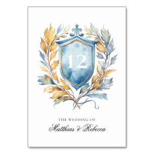 Romantisch Klassiek Blauw Monogram Crest Bruiloft Kaart