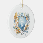 Romantisch Klassiek Blauw Monogram Crest Bruiloft Keramisch Ornament (Rechts)