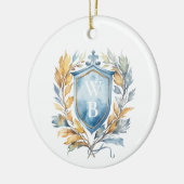 Romantisch Klassiek Blauw Monogram Crest Bruiloft Keramisch Ornament (Links)