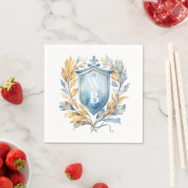 Romantisch Klassiek Blauw Monogram Crest Bruiloft Servet